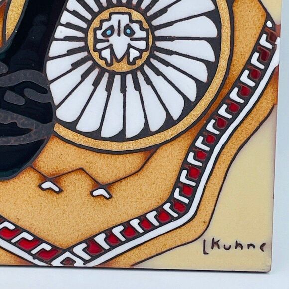 Earth tones Pottery Kachina Square Trivet Southwestern Style Tile L. Kuhne 1984 - Picture 3 of 7